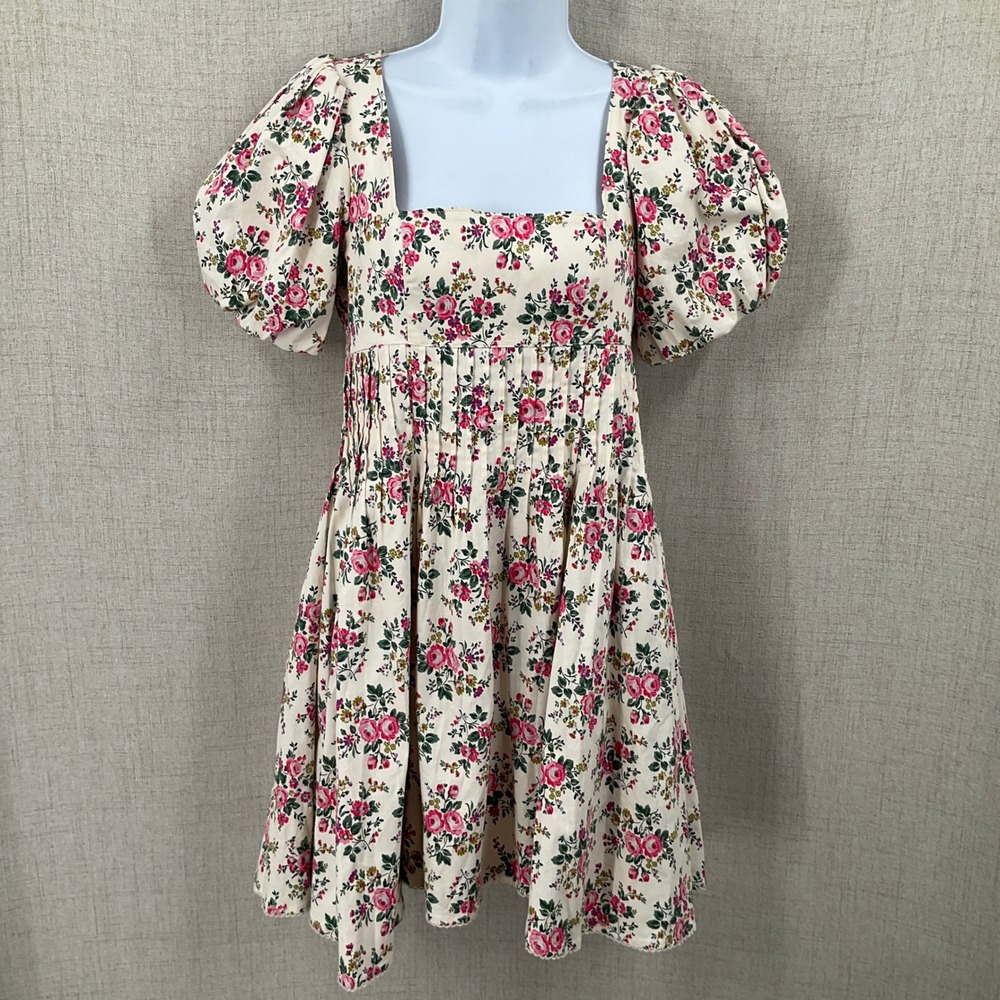 Hyacinth House Mini Dress Women XS Floral Cotton Puff Sleeve Boho Cottagecore